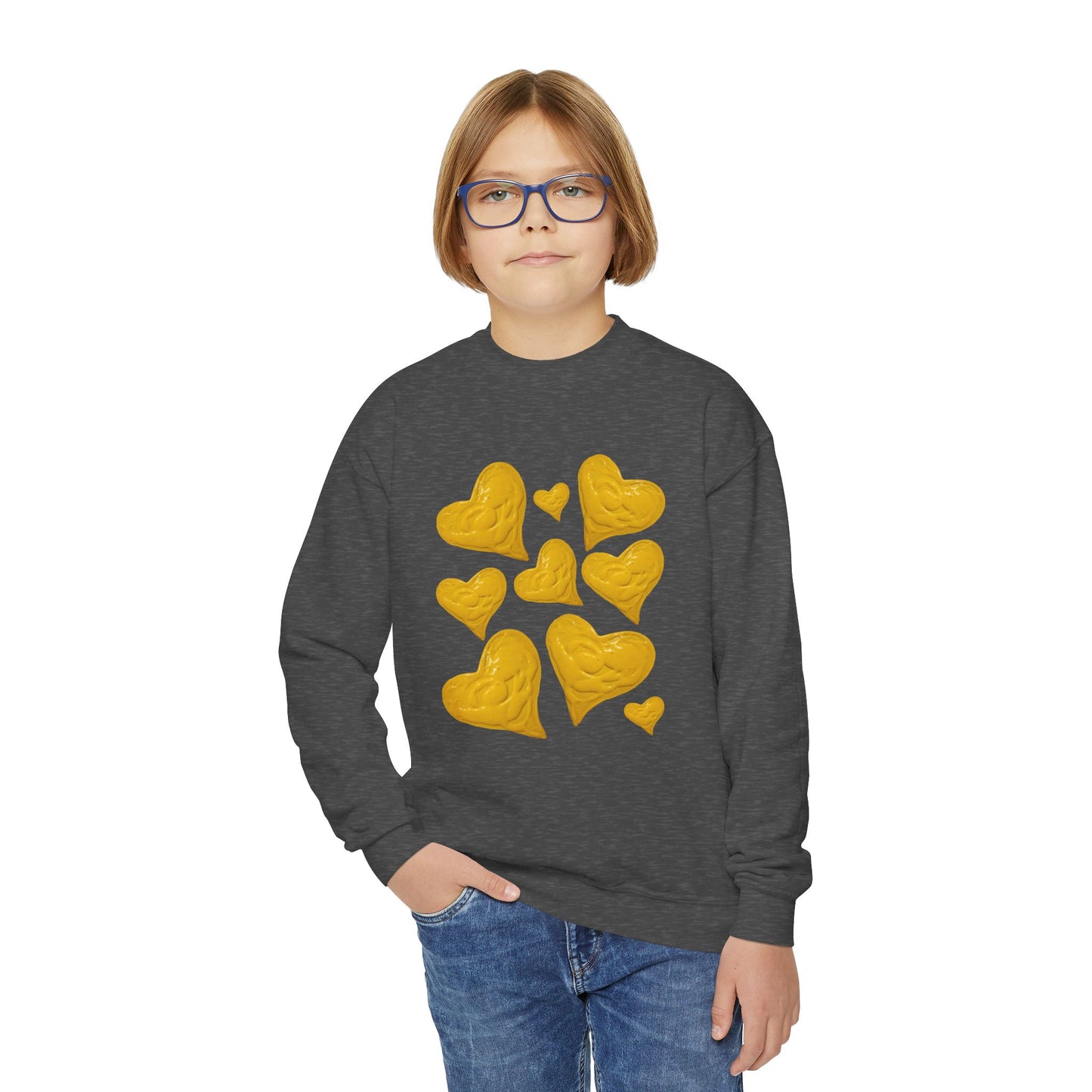 YOUTH SWEATSHIRT WITH FUN YELLOW HEARTS