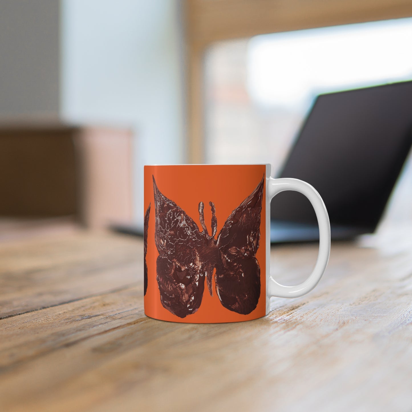 ORANGE MUG WITH BUTTERFLY