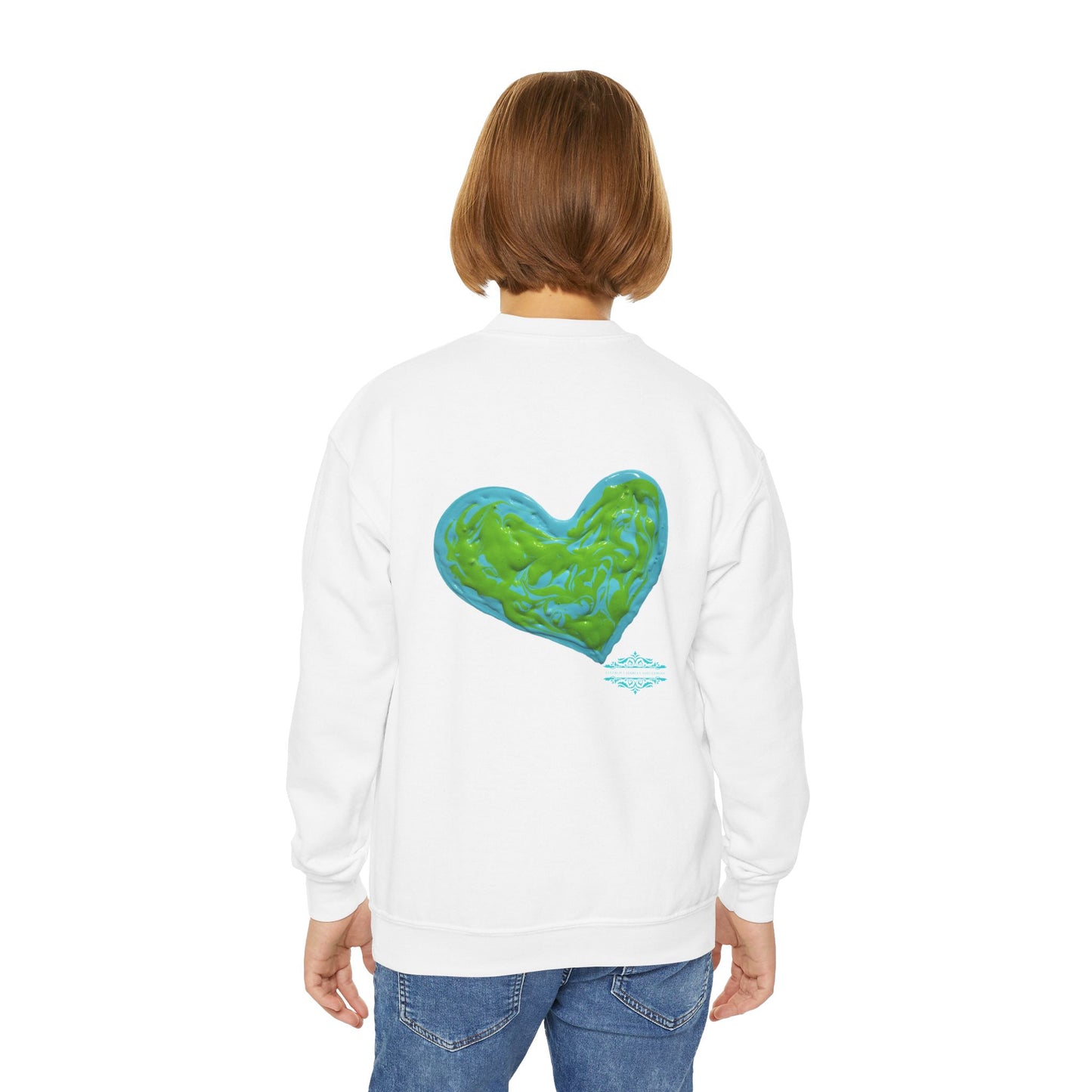 DREAMY BLUE AND GREEN HEARTS SWEATSHIRT