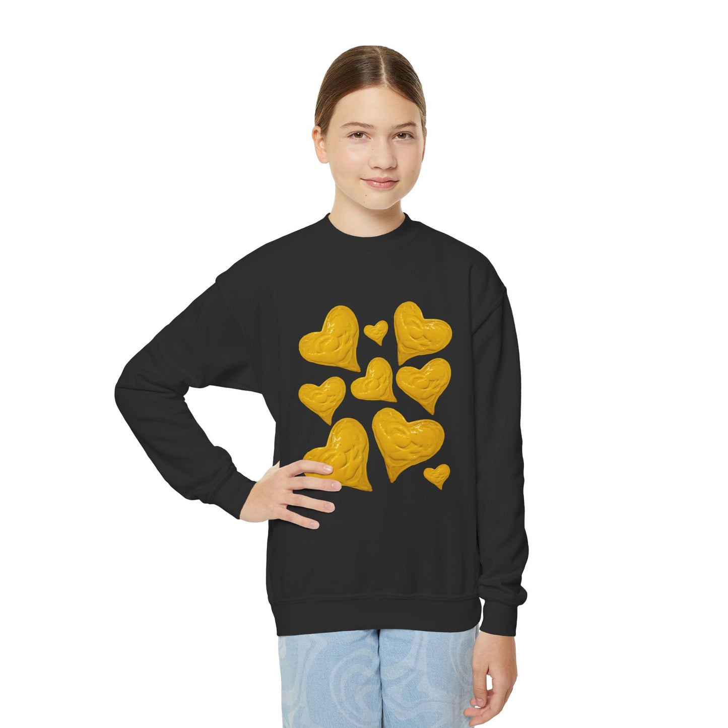 YOUTH SWEATSHIRT WITH FUN YELLOW HEARTS