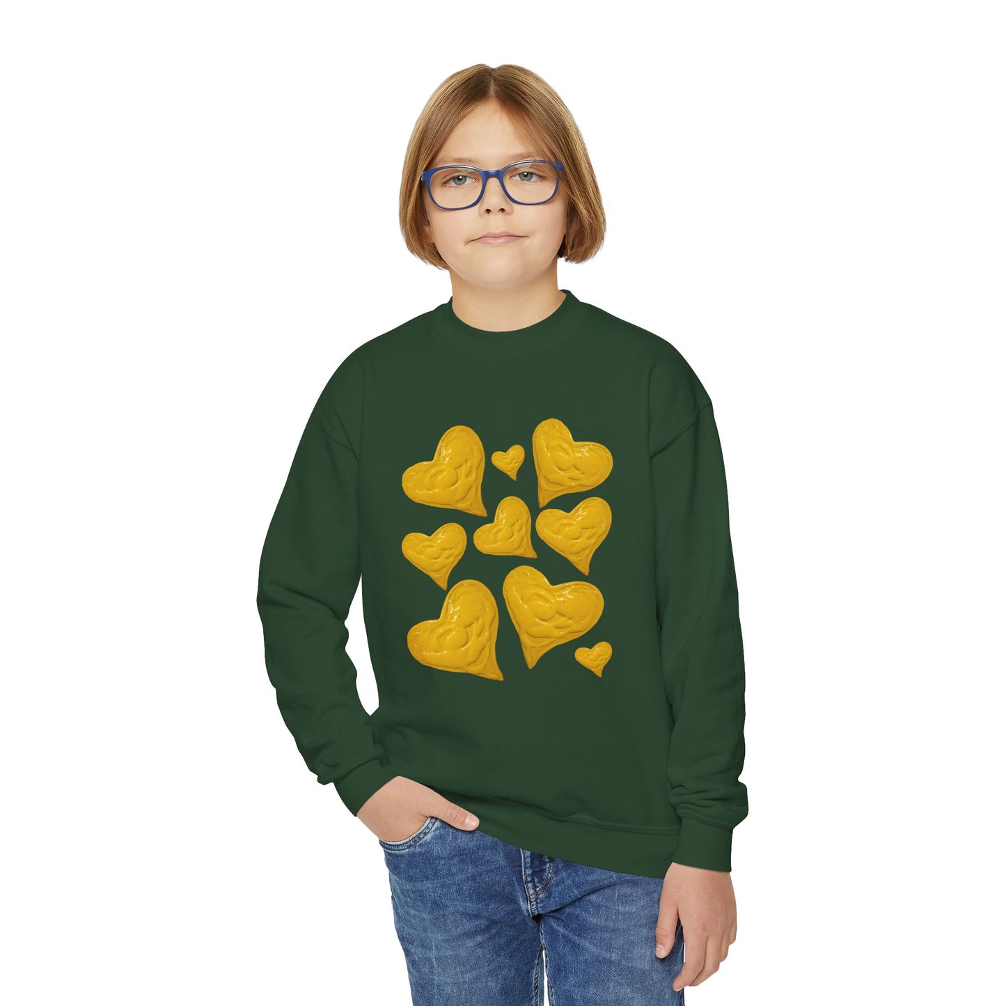 YOUTH SWEATSHIRT WITH FUN YELLOW HEARTS