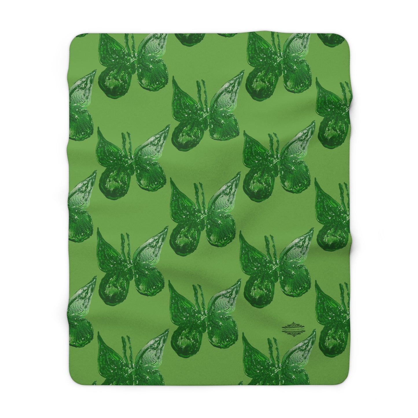 GREEN BUTTERFLIES ON GREEN SHERPA FLEECE BLANKET