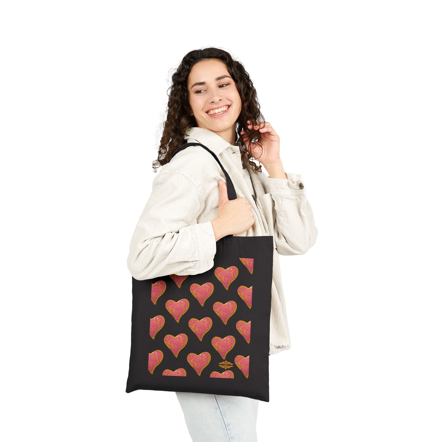 SWIRLY HEART PATTERN COTTON CANVAS TOTE BAG