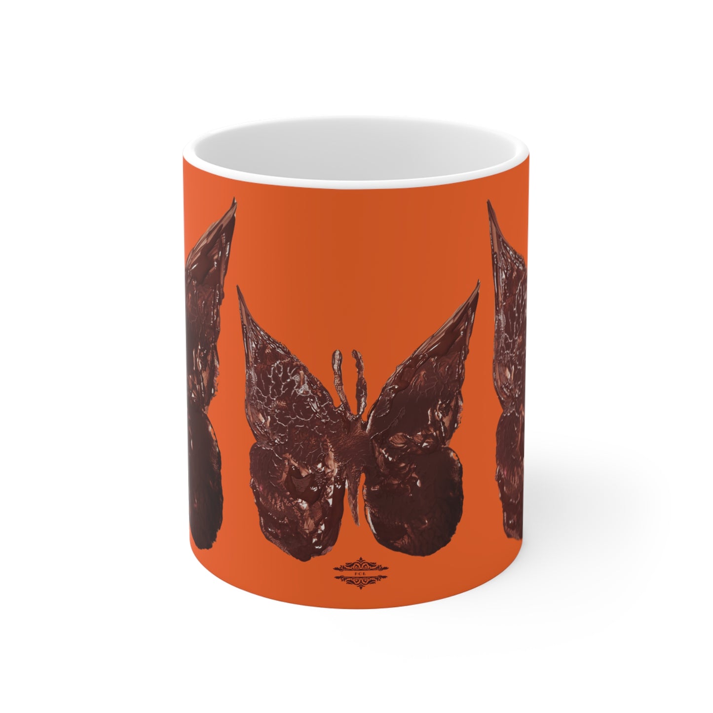 ORANGE MUG WITH BUTTERFLY