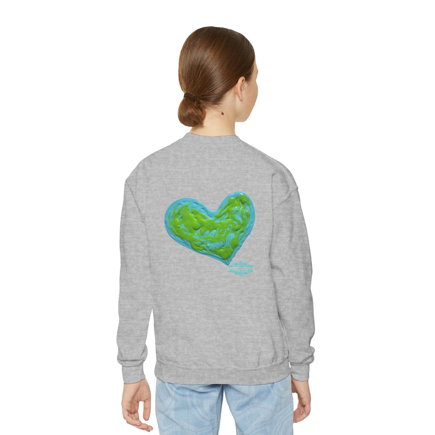 DREAMY BLUE AND GREEN HEARTS SWEATSHIRT