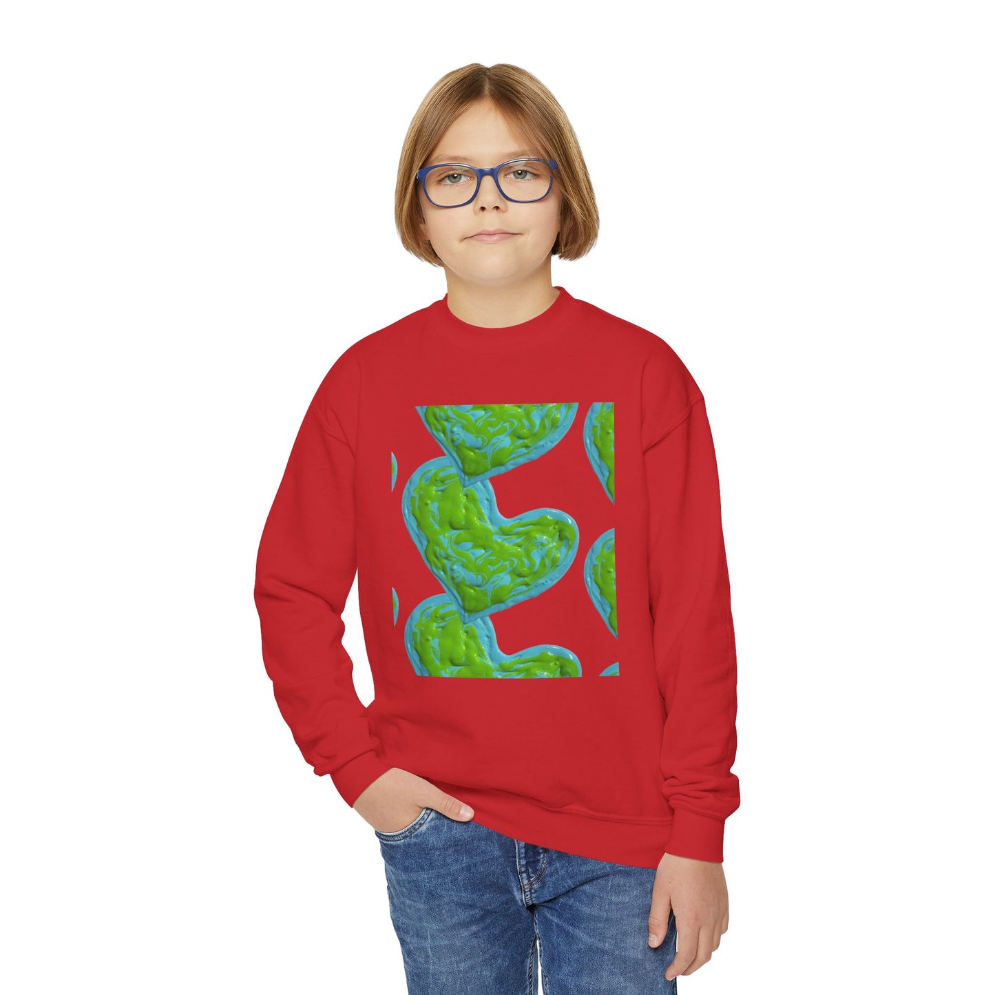 DREAMY BLUE AND GREEN HEARTS SWEATSHIRT