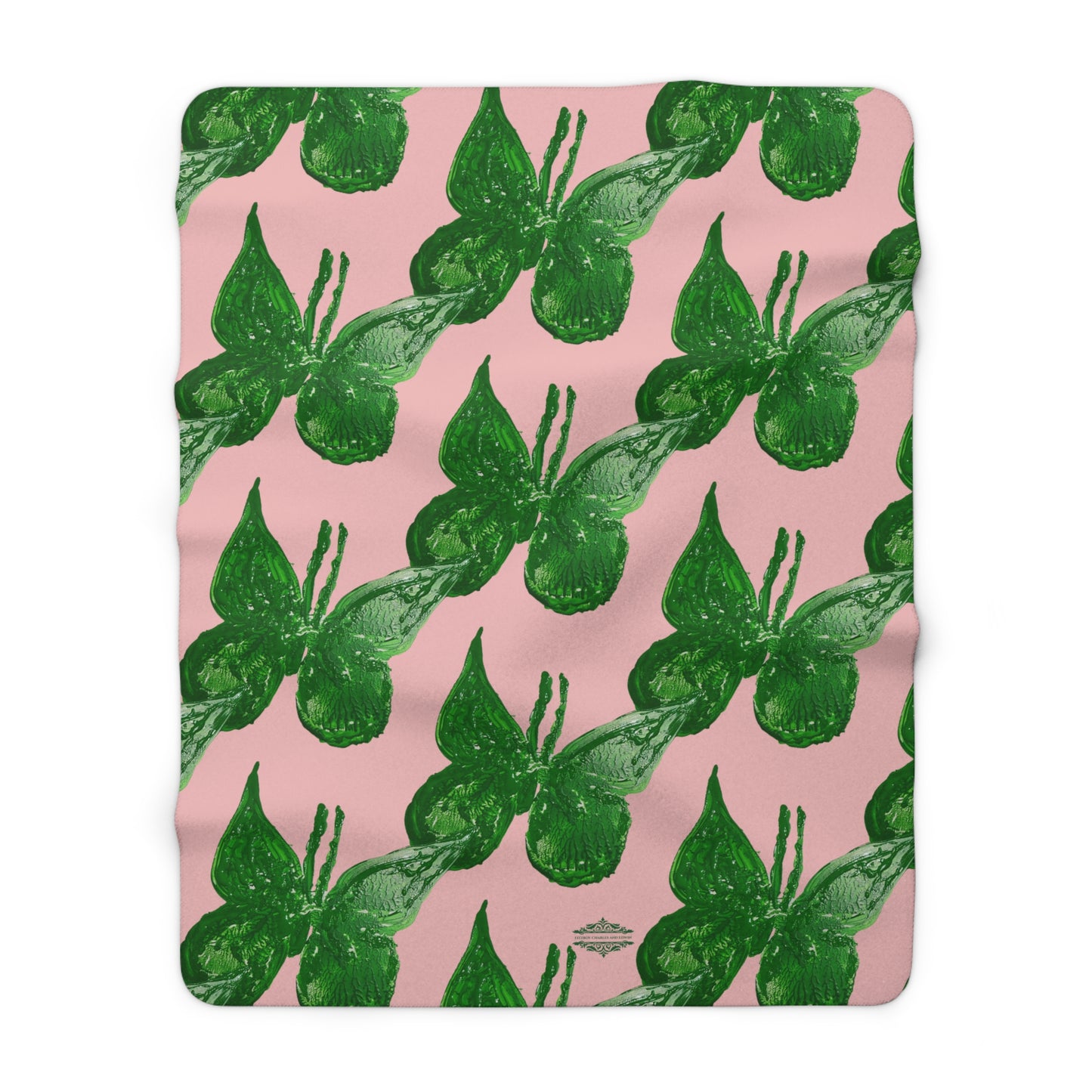 DUSTY PINK WITH GREEN BUTTERFLIES SHERPA FLEECE BLANKET