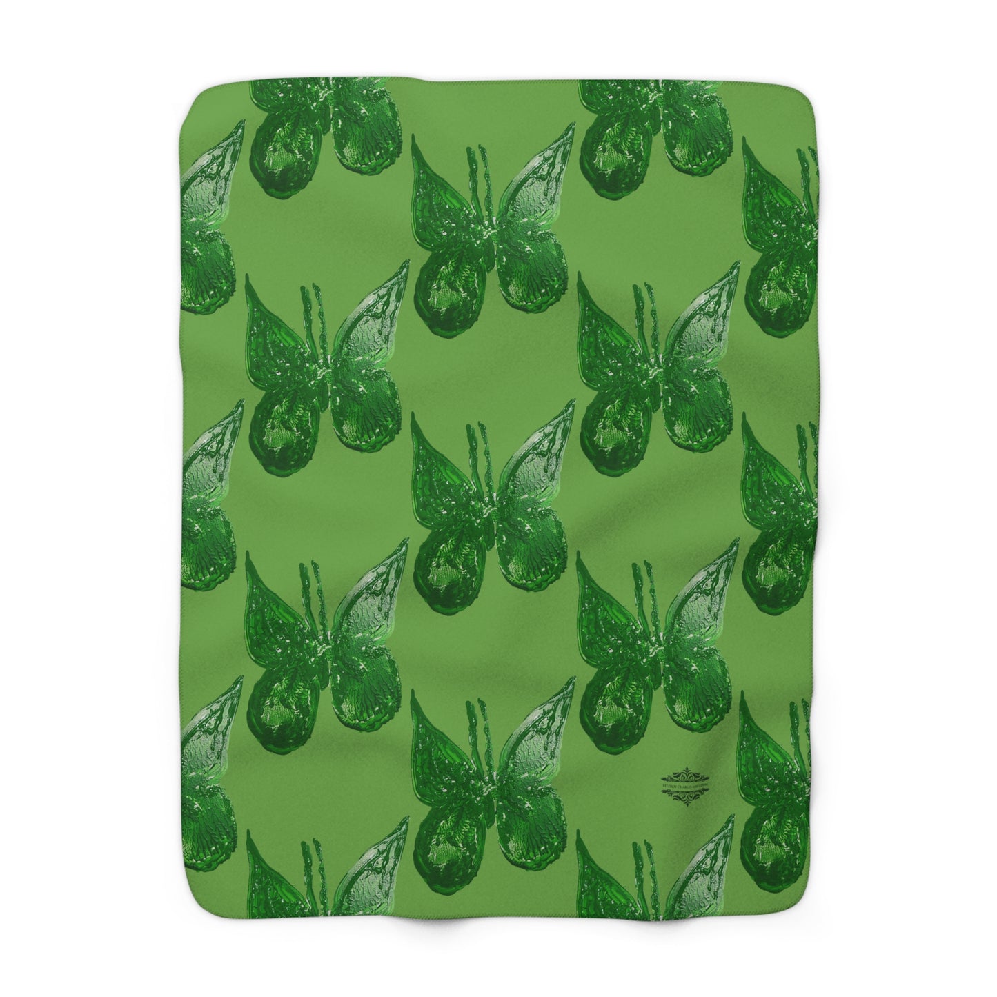 GREEN BUTTERFLIES ON GREEN SHERPA FLEECE BLANKET