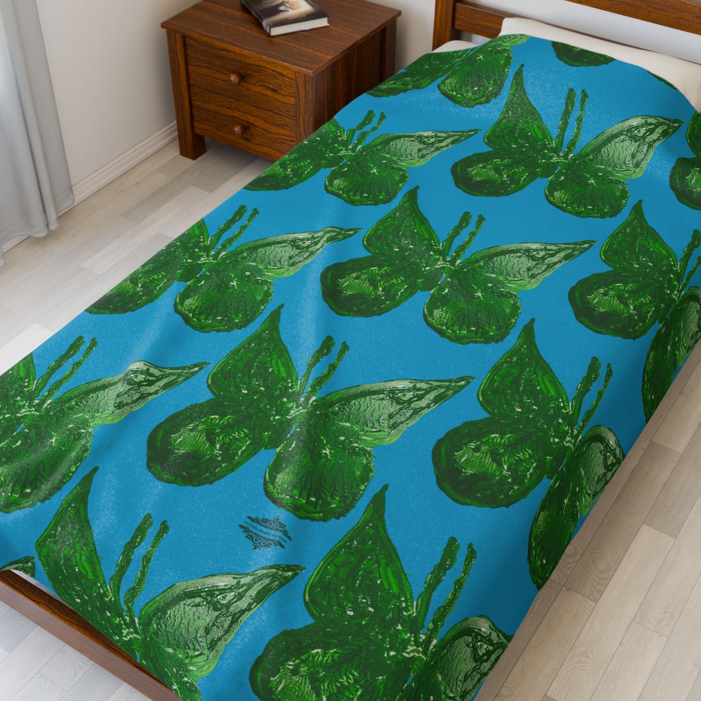 GREEN BUTTERFLIES VELVETEEN PLUSH BLANKET
