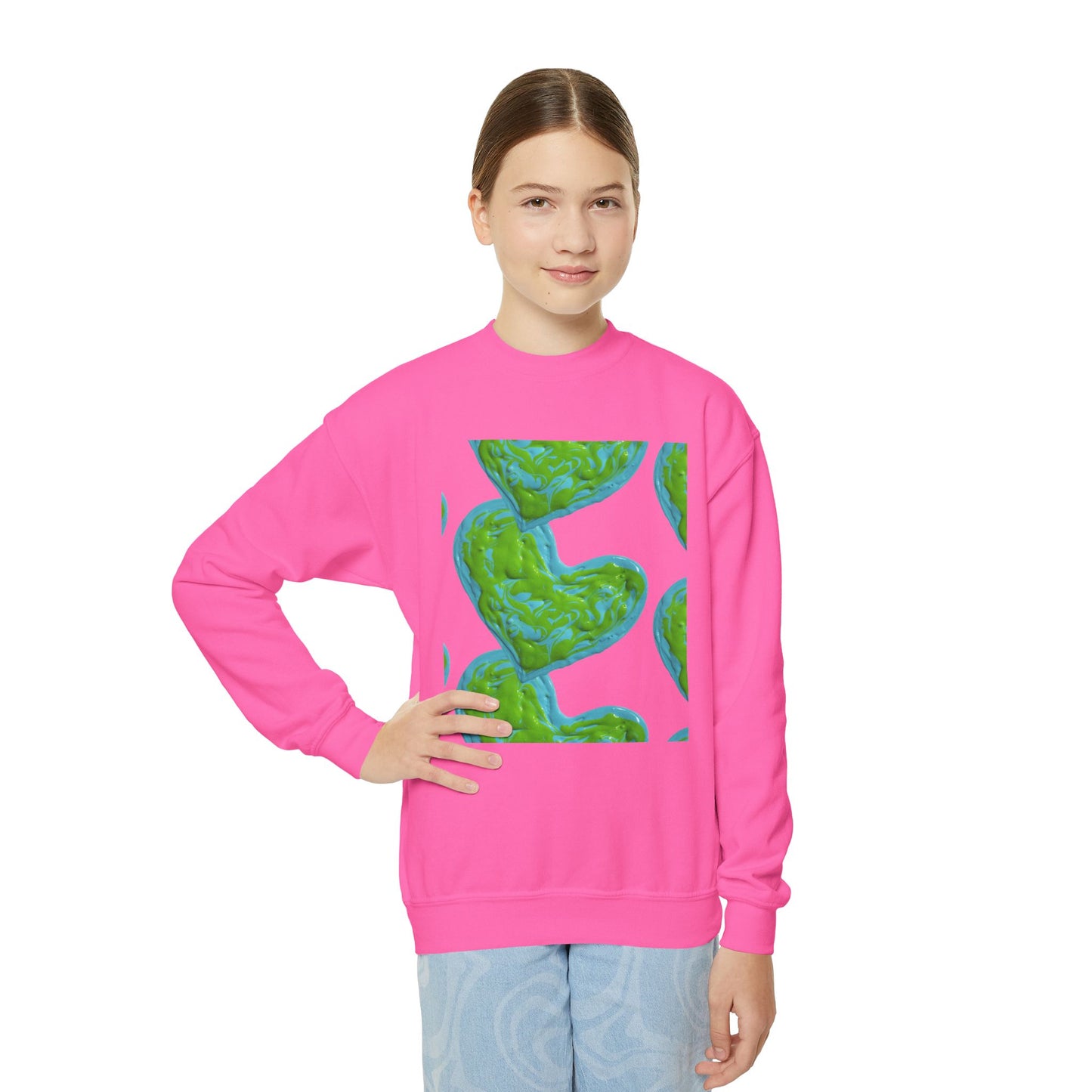 DREAMY BLUE AND GREEN HEARTS SWEATSHIRT