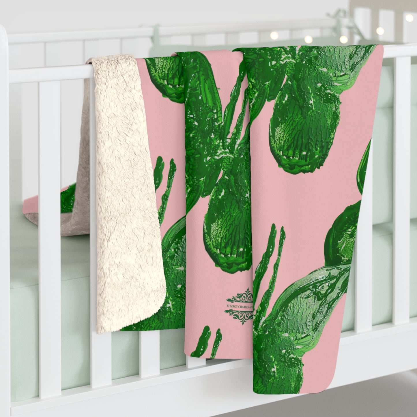 DUSTY PINK WITH GREEN BUTTERFLIES SHERPA FLEECE BLANKET