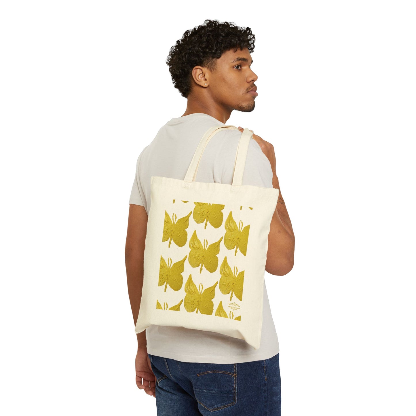 STYLISH BUTTERFLY PRINT COTTON CANVAS TOTE
