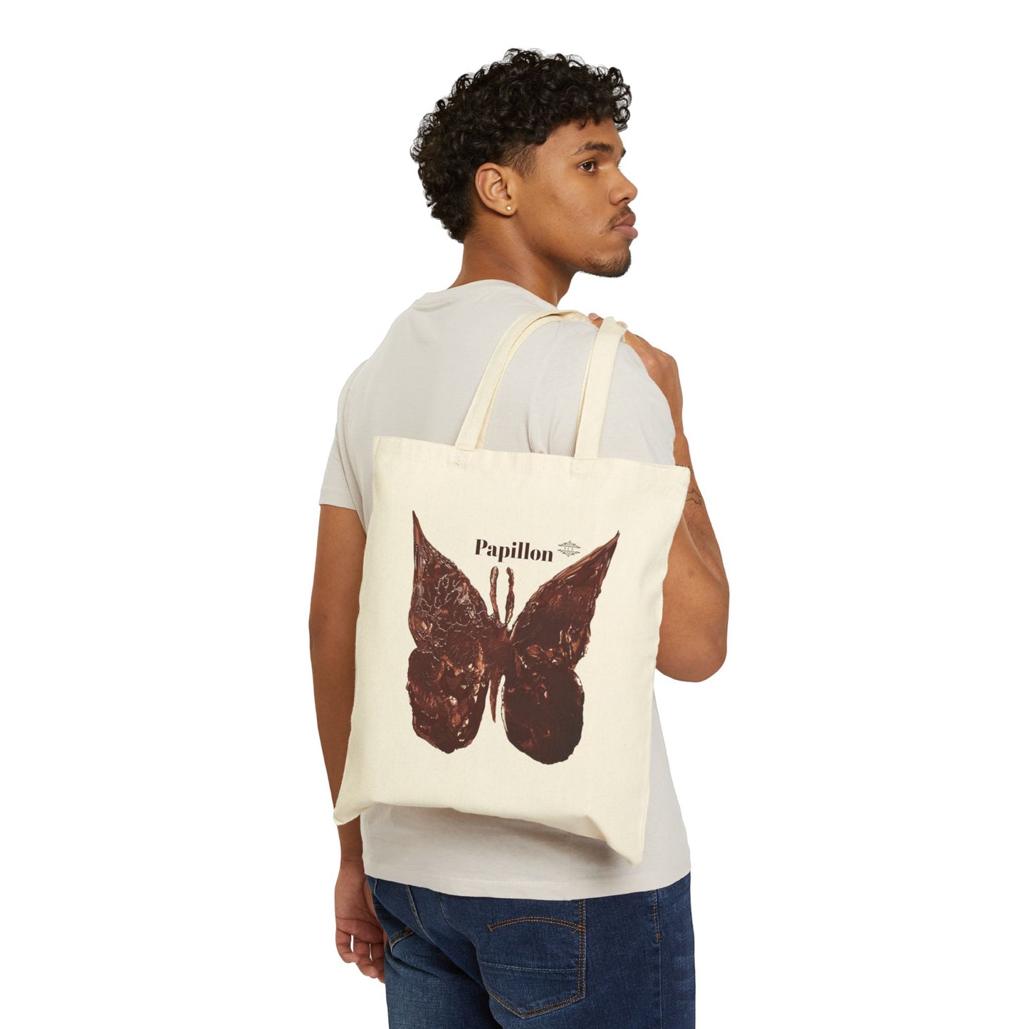 BROWN PAPILLON COTTON CANVAS TOTE BAG