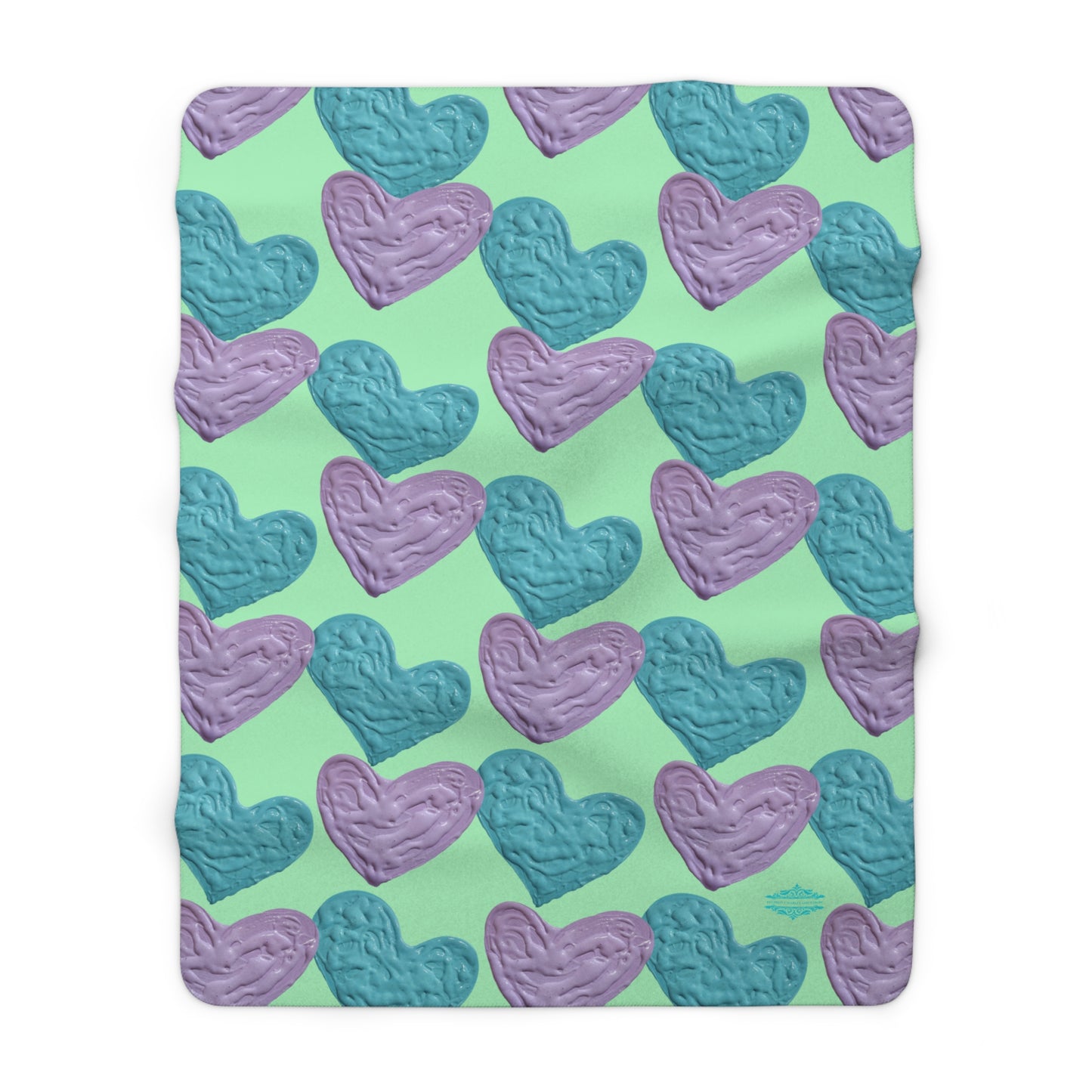 MINT GREEN SHERPA FLEECE PASTEL HEARTS BLANKET