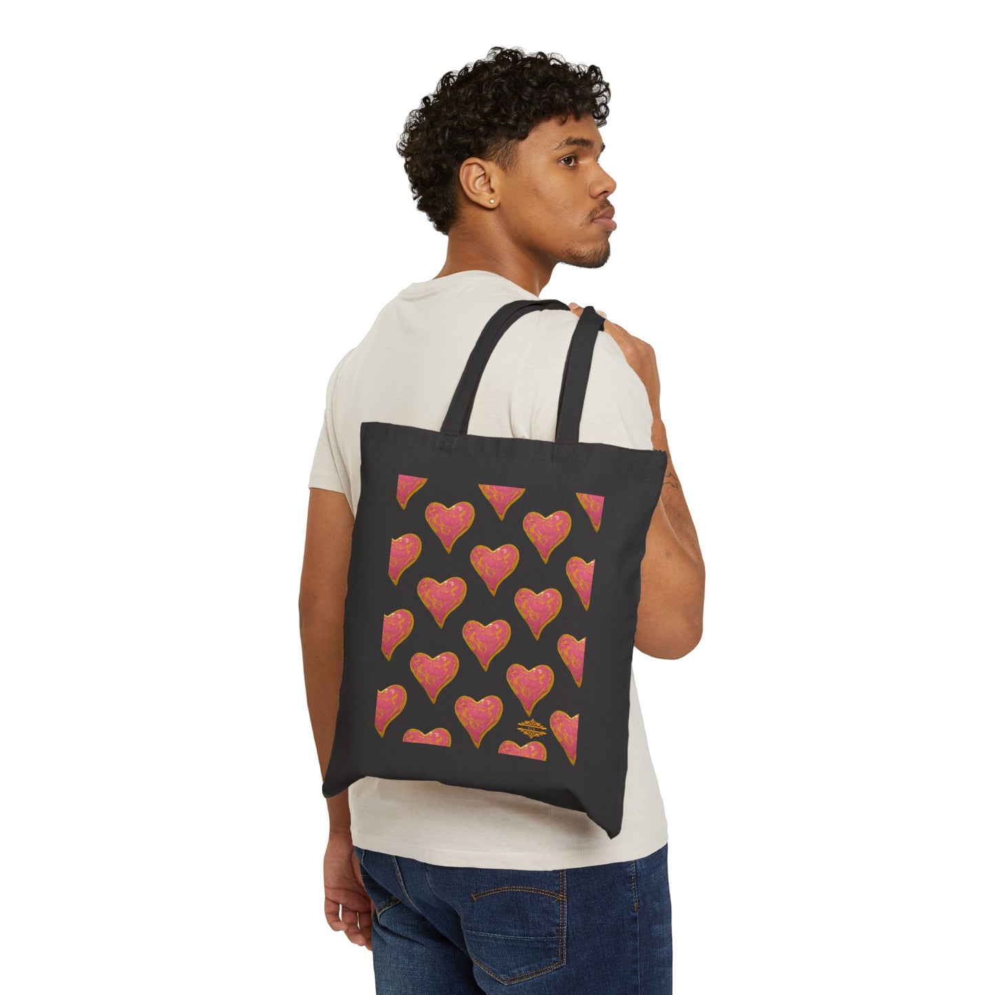 SWIRLY HEART PATTERN COTTON CANVAS TOTE BAG