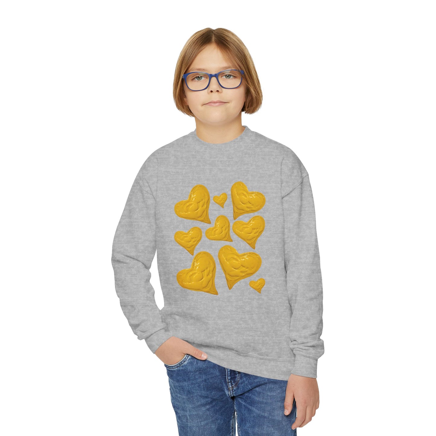 YOUTH SWEATSHIRT WITH FUN YELLOW HEARTS
