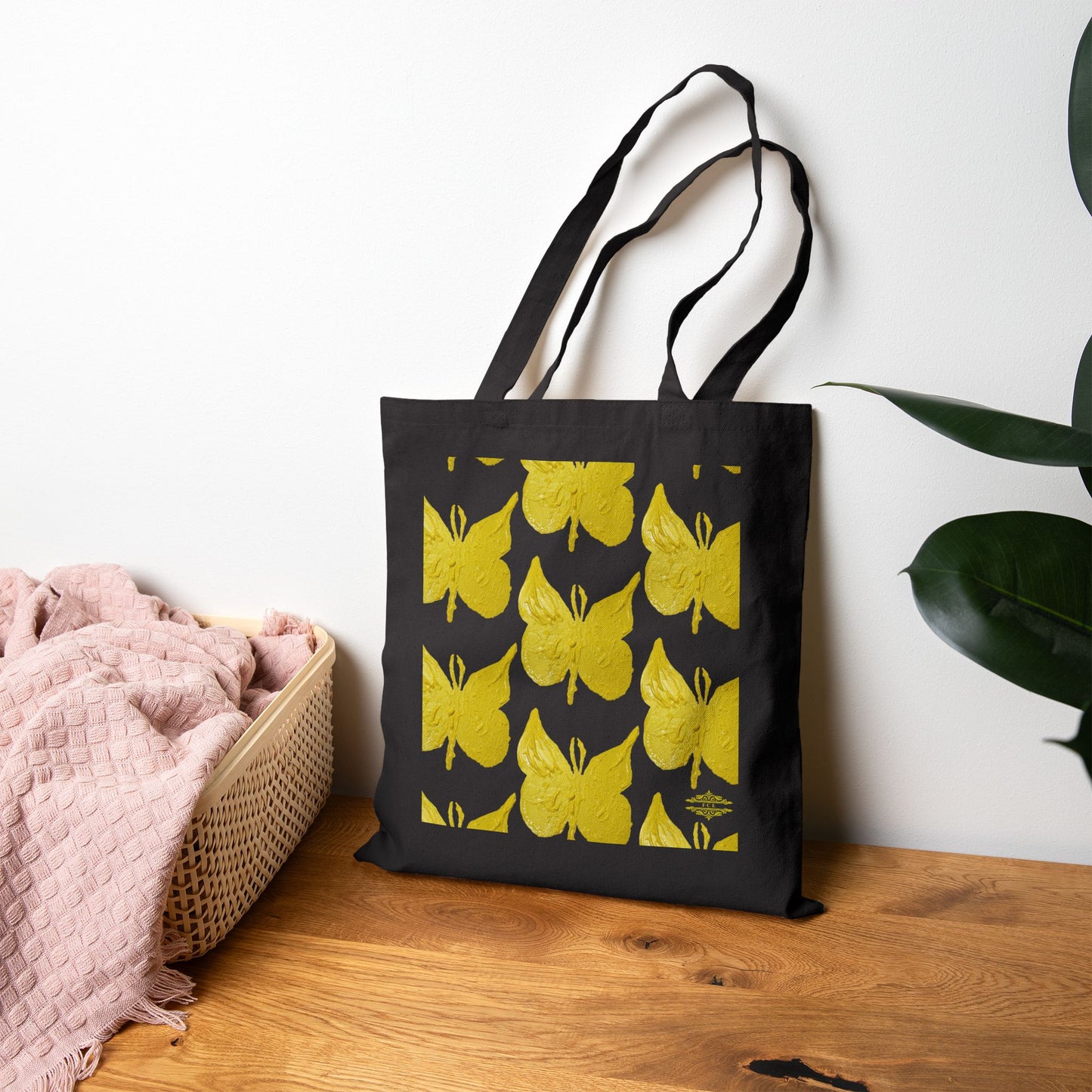 STYLISH BUTTERFLY PRINT COTTON CANVAS TOTE