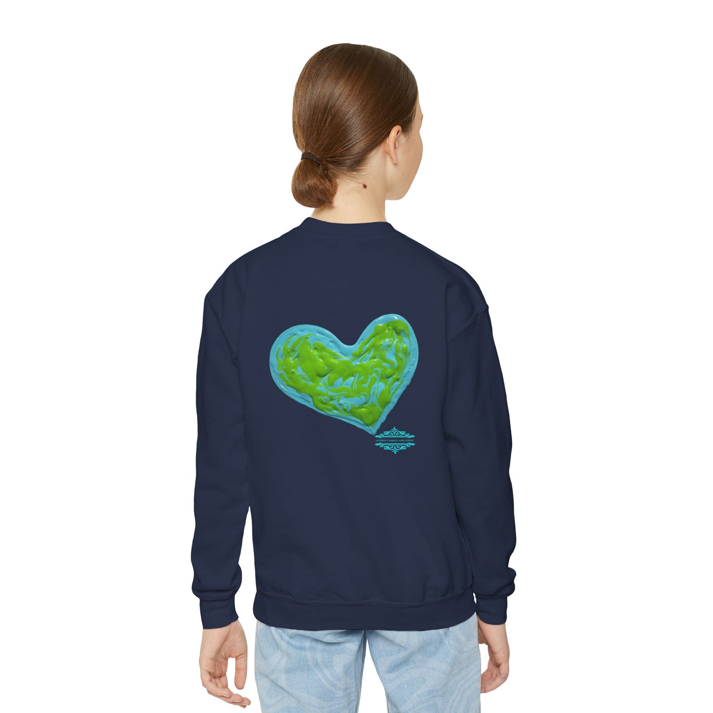DREAMY BLUE AND GREEN HEARTS SWEATSHIRT