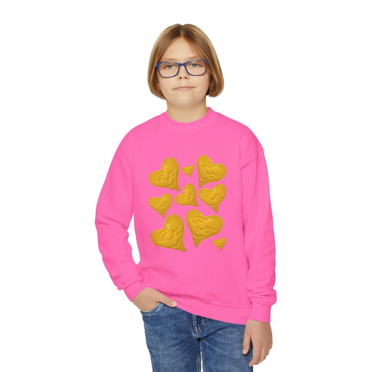 YOUTH SWEATSHIRT WITH FUN YELLOW HEARTS
