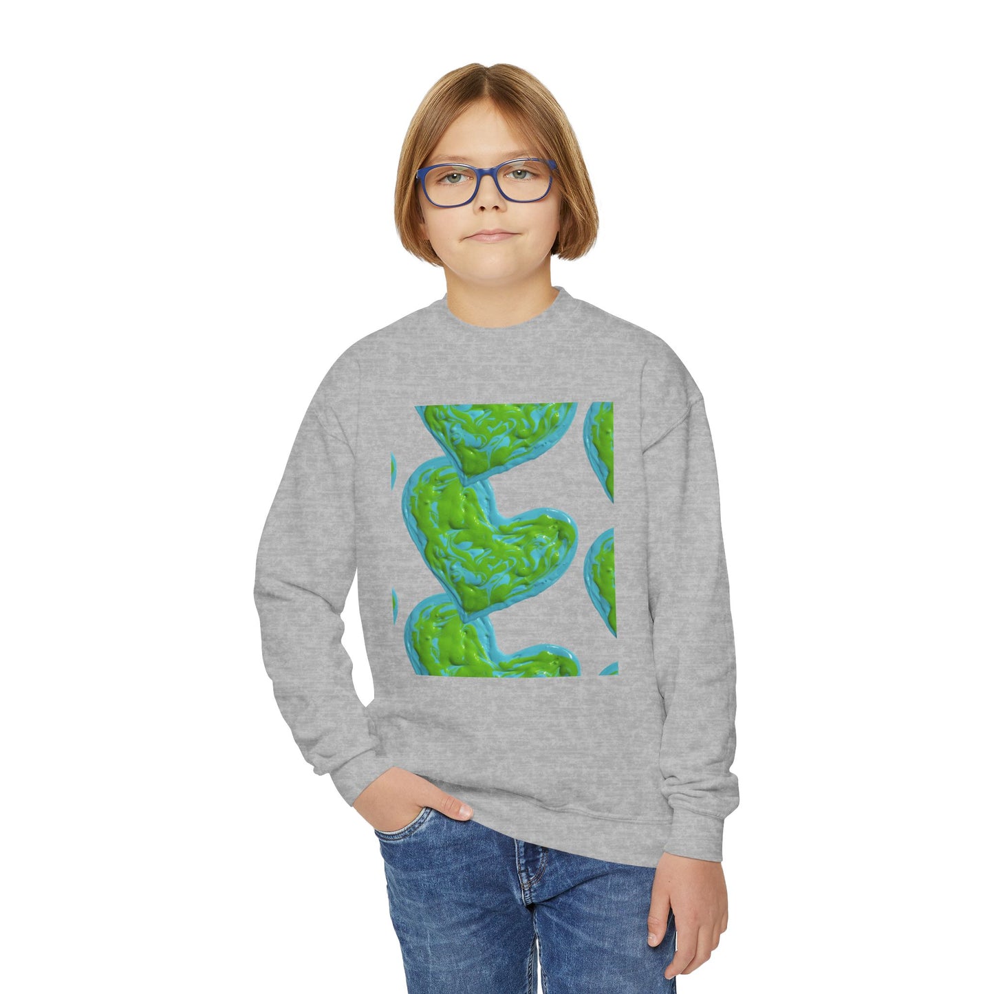 DREAMY BLUE AND GREEN HEARTS SWEATSHIRT