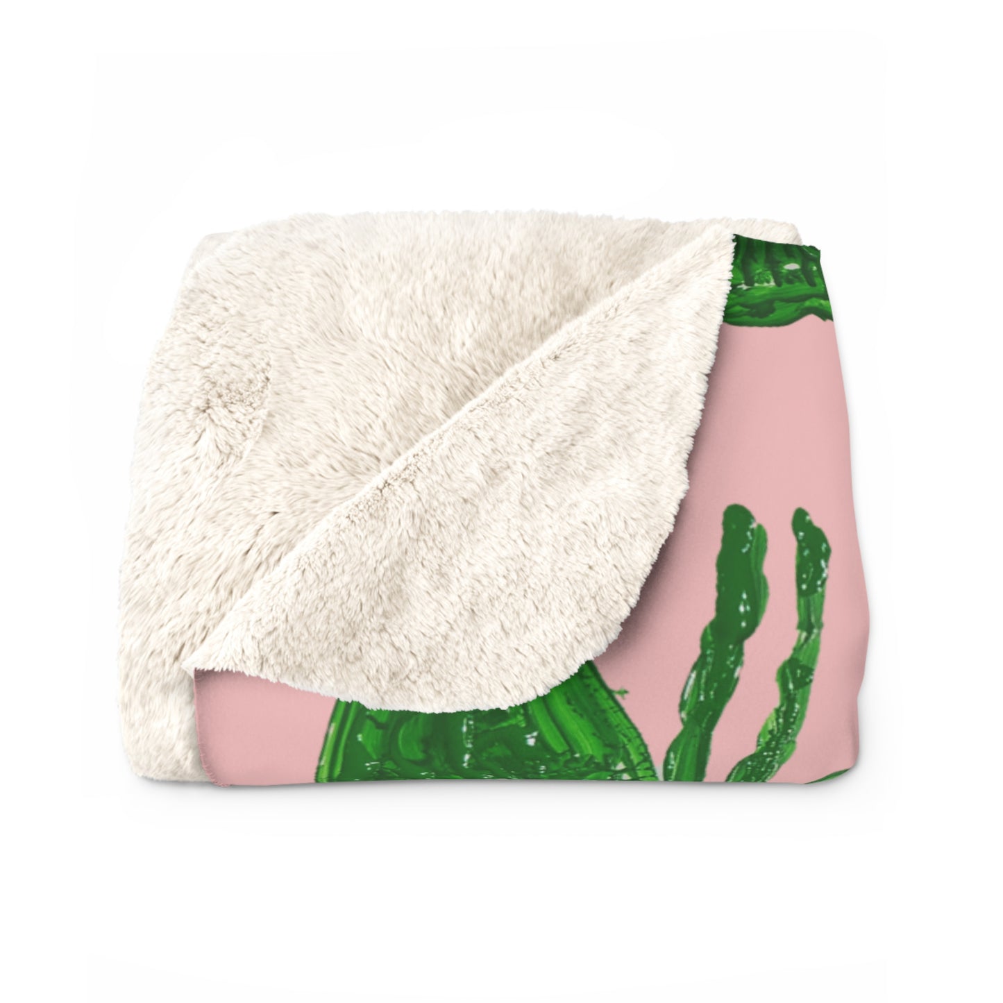 DUSTY PINK WITH GREEN BUTTERFLIES SHERPA FLEECE BLANKET