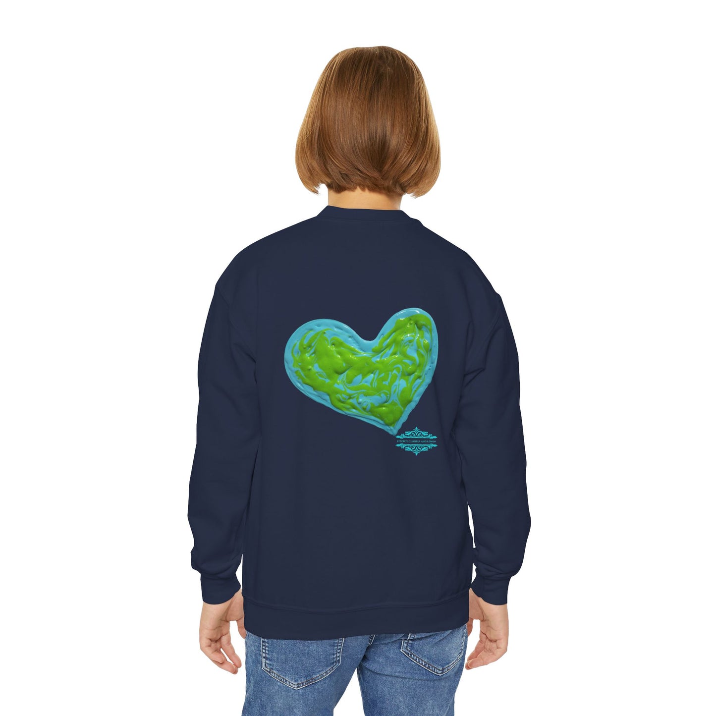 DREAMY BLUE AND GREEN HEARTS SWEATSHIRT