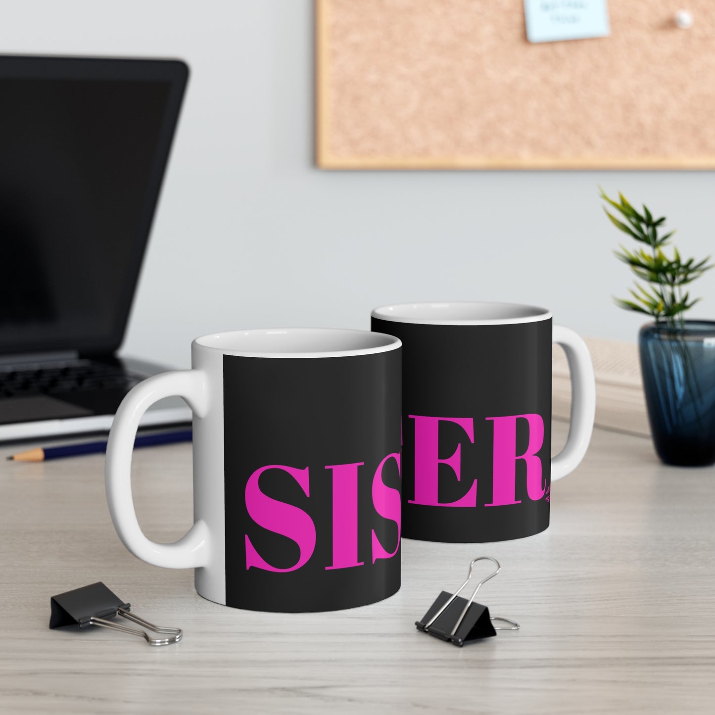 BLACK AND HOT PINK SISTER MUG