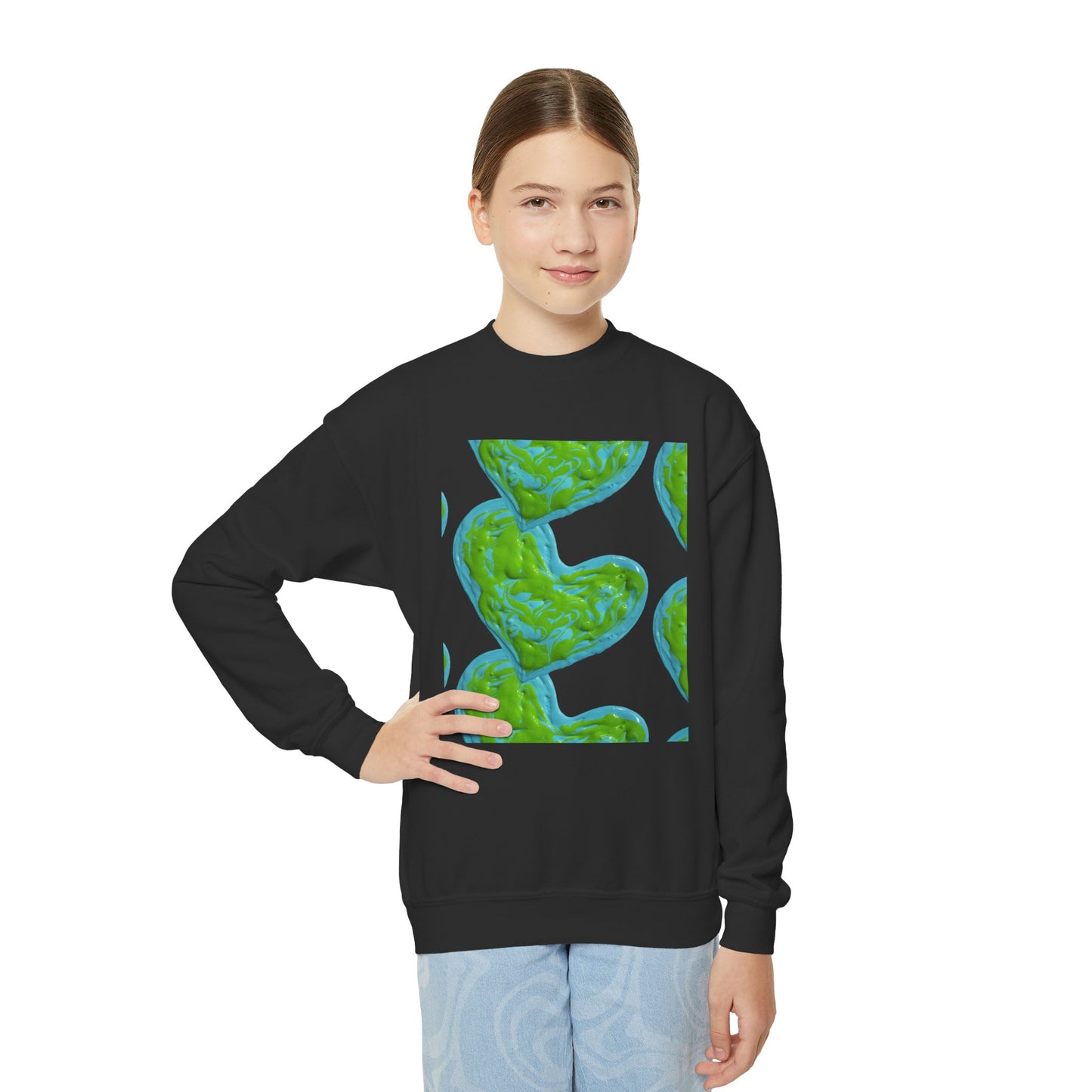 DREAMY BLUE AND GREEN HEARTS SWEATSHIRT