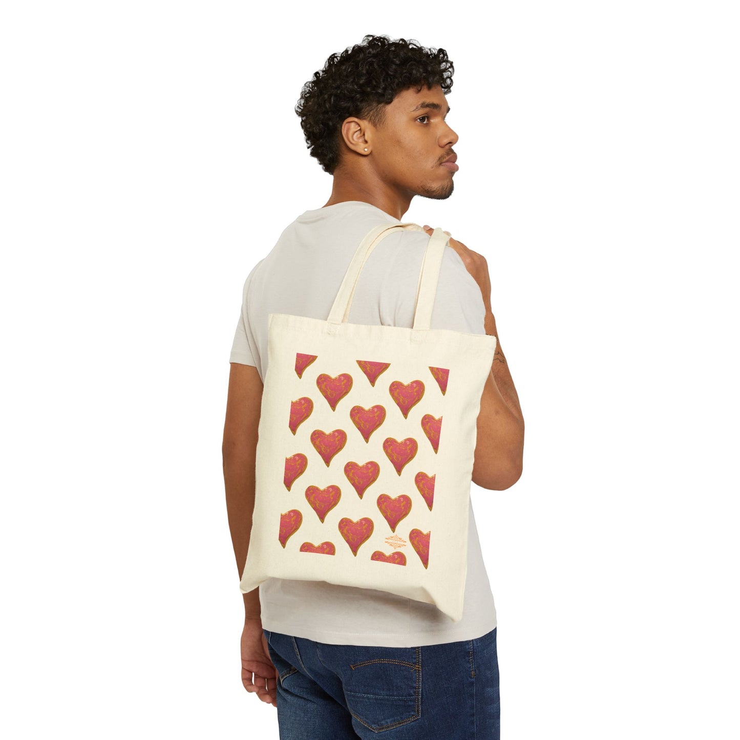 SWIRLY HEART PATTERN COTTON CANVAS TOTE BAG