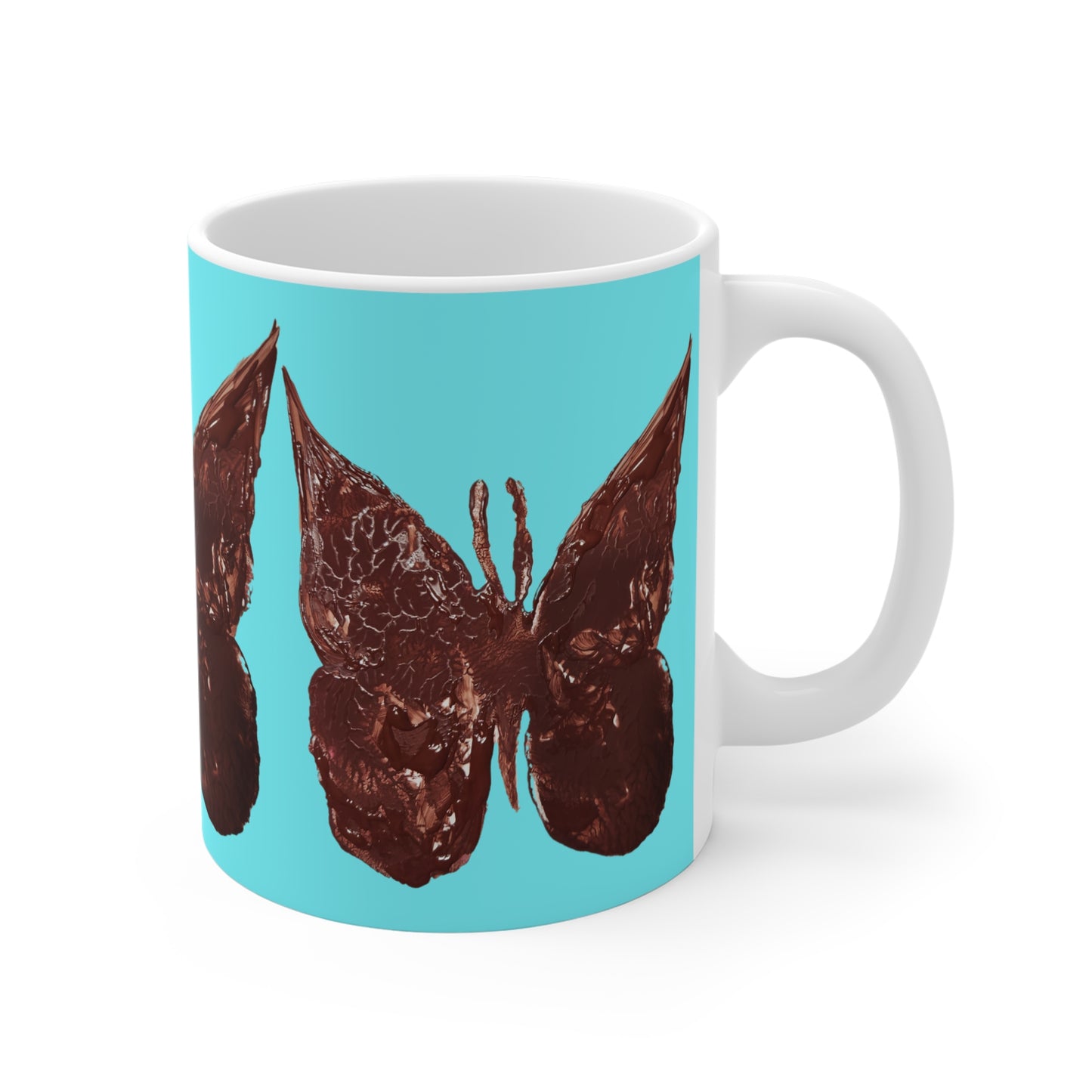 BRIGHT BLUE WITH BROWN BUTTERFLIES MUG