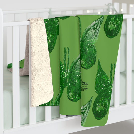 GREEN BUTTERFLIES ON GREEN SHERPA FLEECE BLANKET