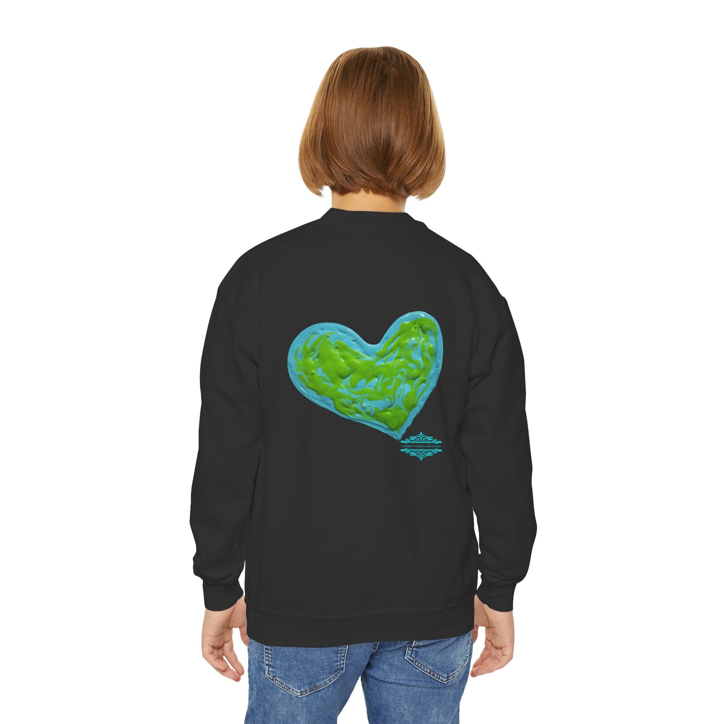 DREAMY BLUE AND GREEN HEARTS SWEATSHIRT
