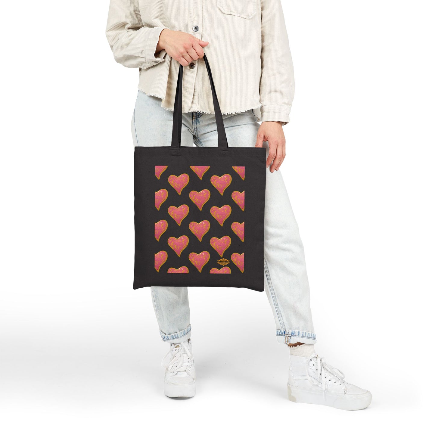 SWIRLY HEART PATTERN COTTON CANVAS TOTE BAG