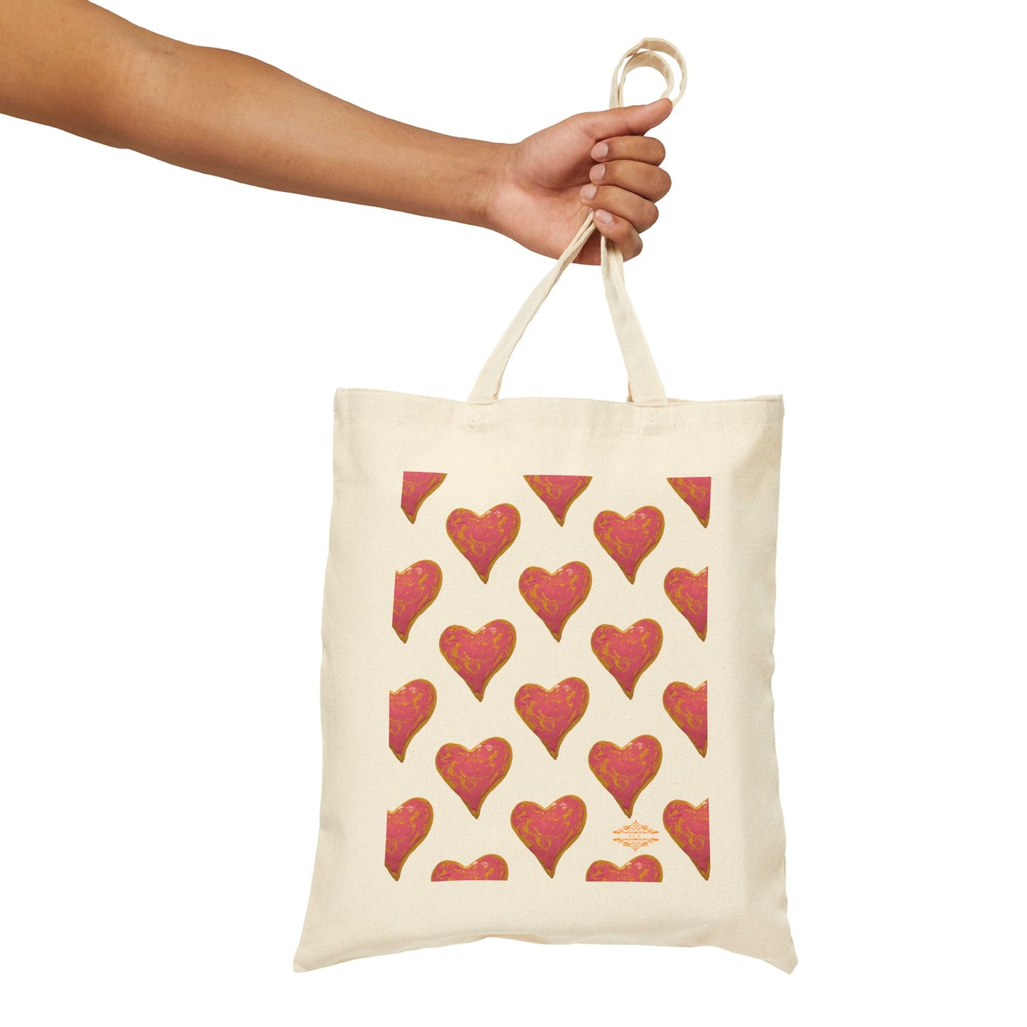 SWIRLY HEART PATTERN COTTON CANVAS TOTE BAG