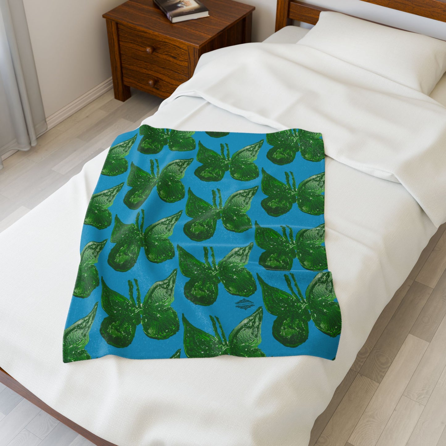 GREEN BUTTERFLIES VELVETEEN PLUSH BLANKET