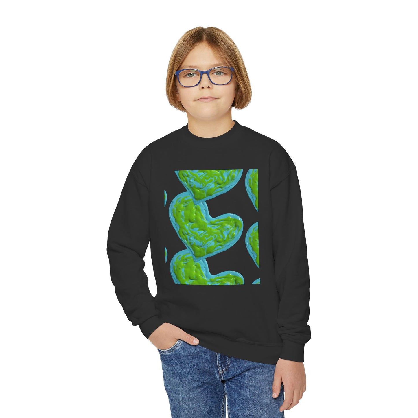 DREAMY BLUE AND GREEN HEARTS SWEATSHIRT
