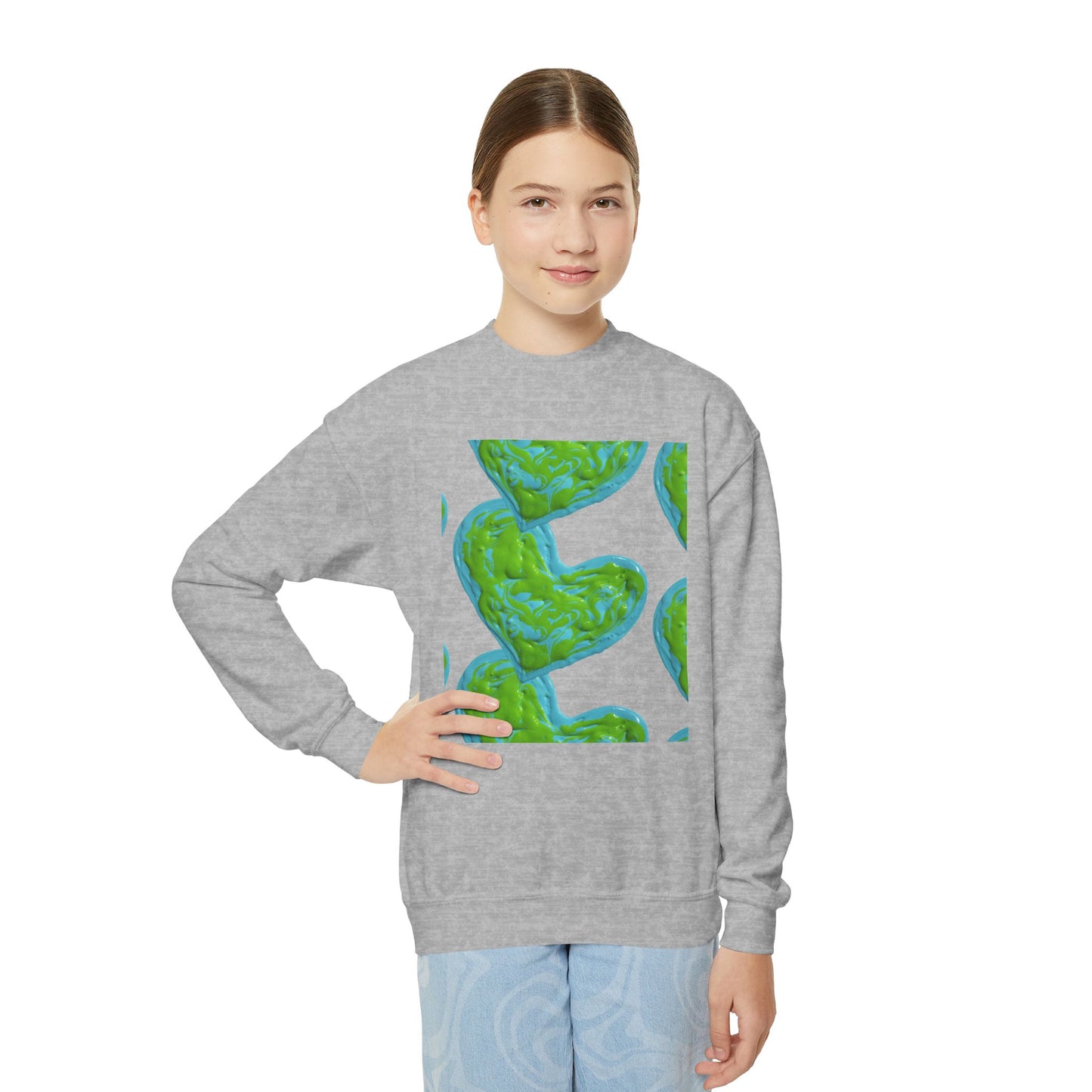 DREAMY BLUE AND GREEN HEARTS SWEATSHIRT
