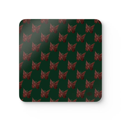 DARK GREEN WITH BROWN BUTTERFLIES CORKWOOD COASTERS