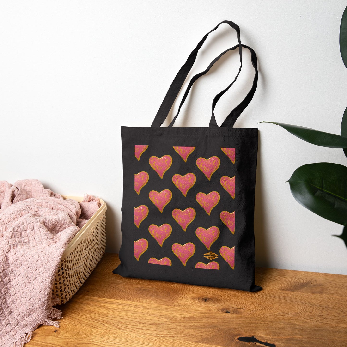 SWIRLY HEART PATTERN COTTON CANVAS TOTE BAG