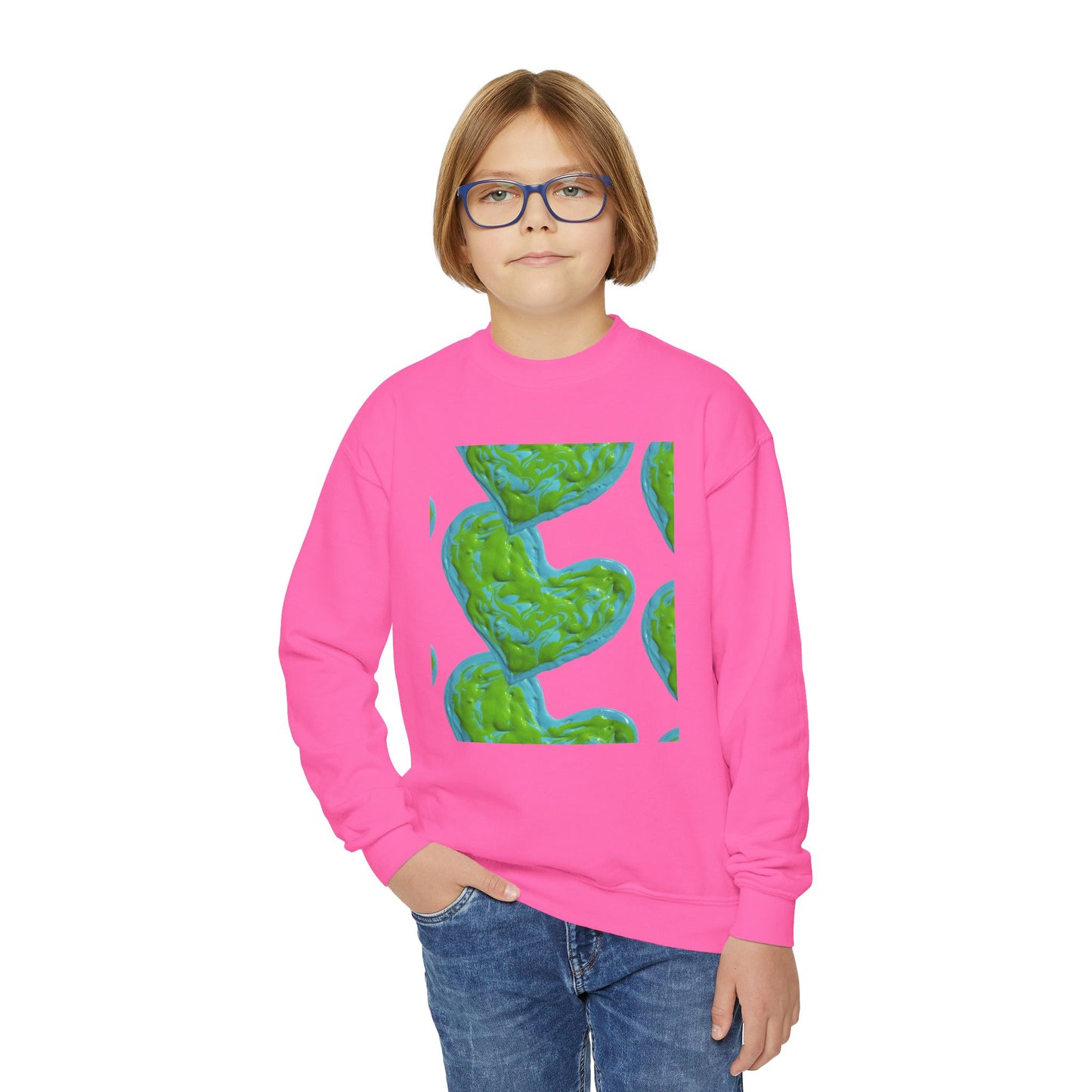 DREAMY BLUE AND GREEN HEARTS SWEATSHIRT