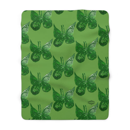 GREEN BUTTERFLIES ON GREEN SHERPA FLEECE BLANKET