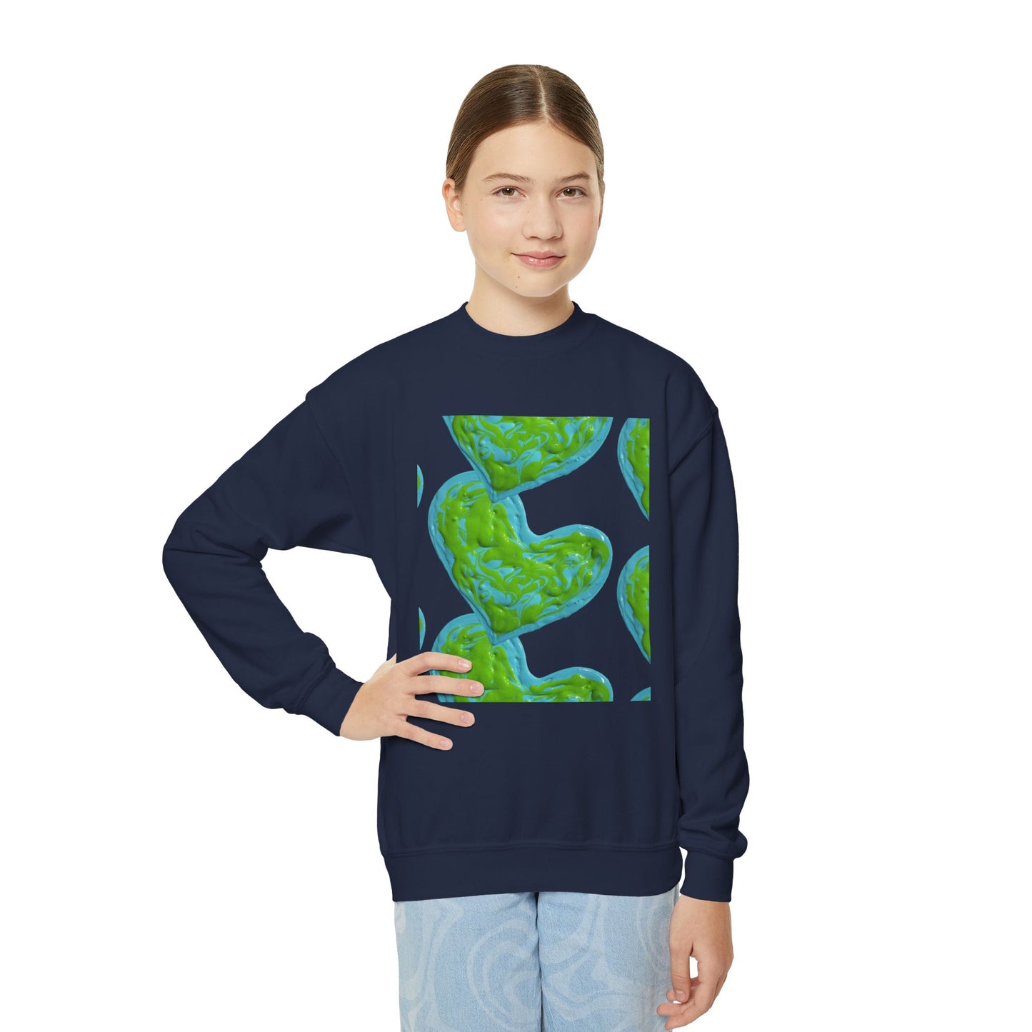 DREAMY BLUE AND GREEN HEARTS SWEATSHIRT