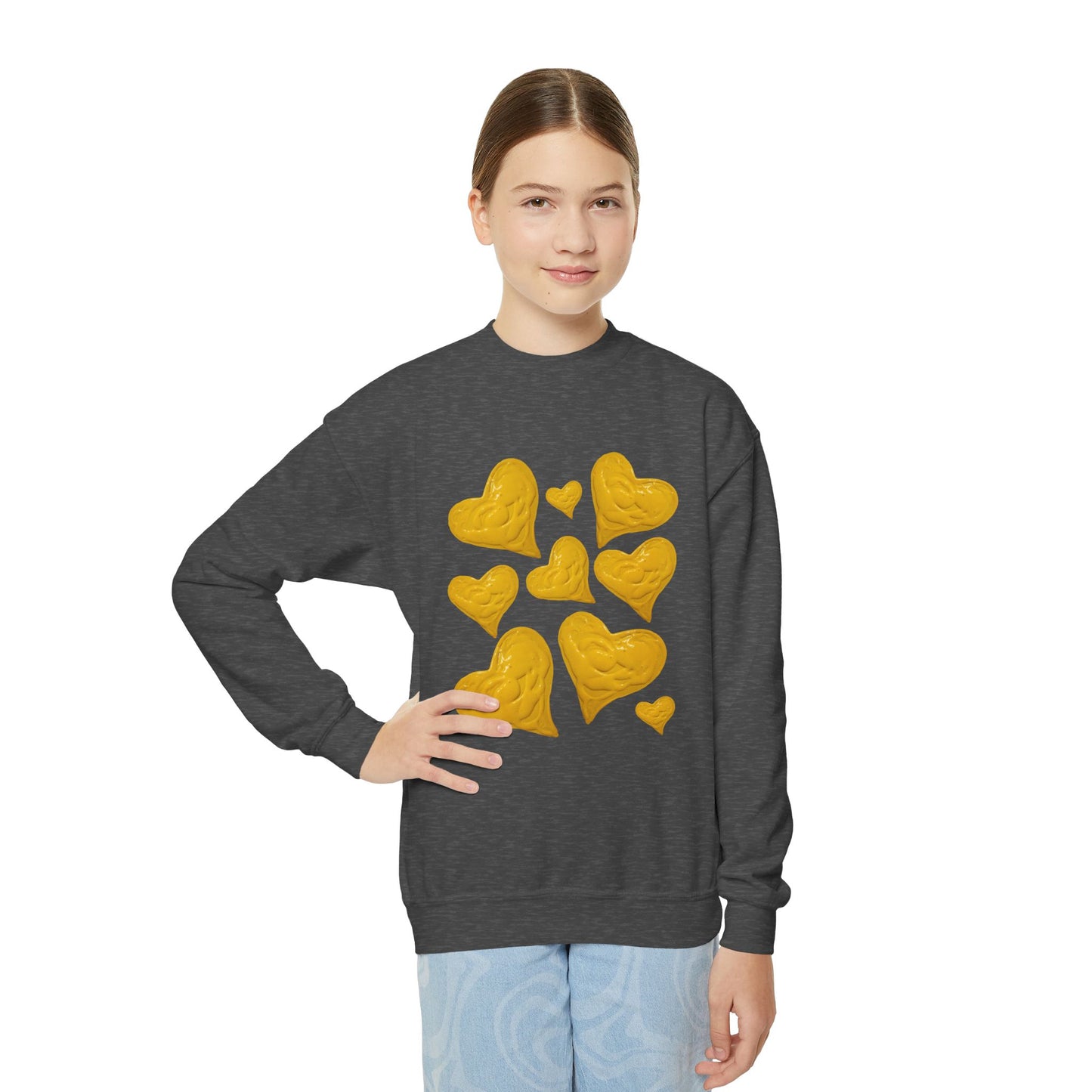 YOUTH SWEATSHIRT WITH FUN YELLOW HEARTS