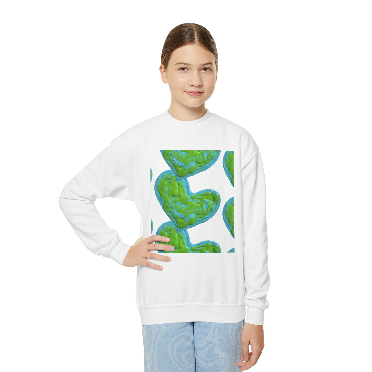 DREAMY BLUE AND GREEN HEARTS SWEATSHIRT
