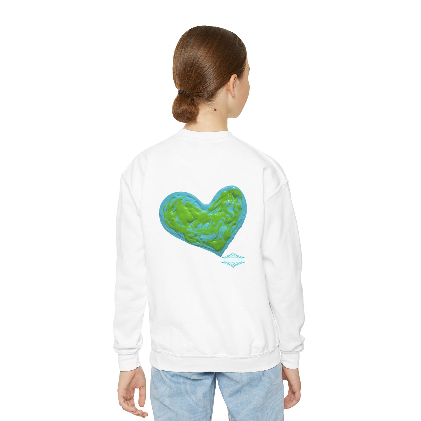DREAMY BLUE AND GREEN HEARTS SWEATSHIRT