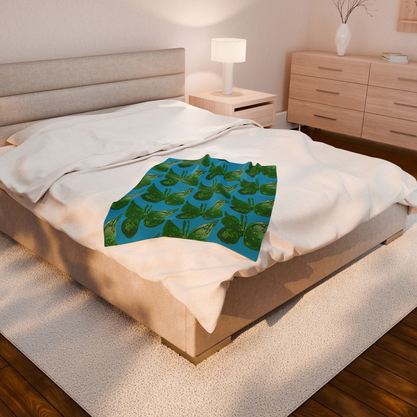 GREEN BUTTERFLIES VELVETEEN PLUSH BLANKET