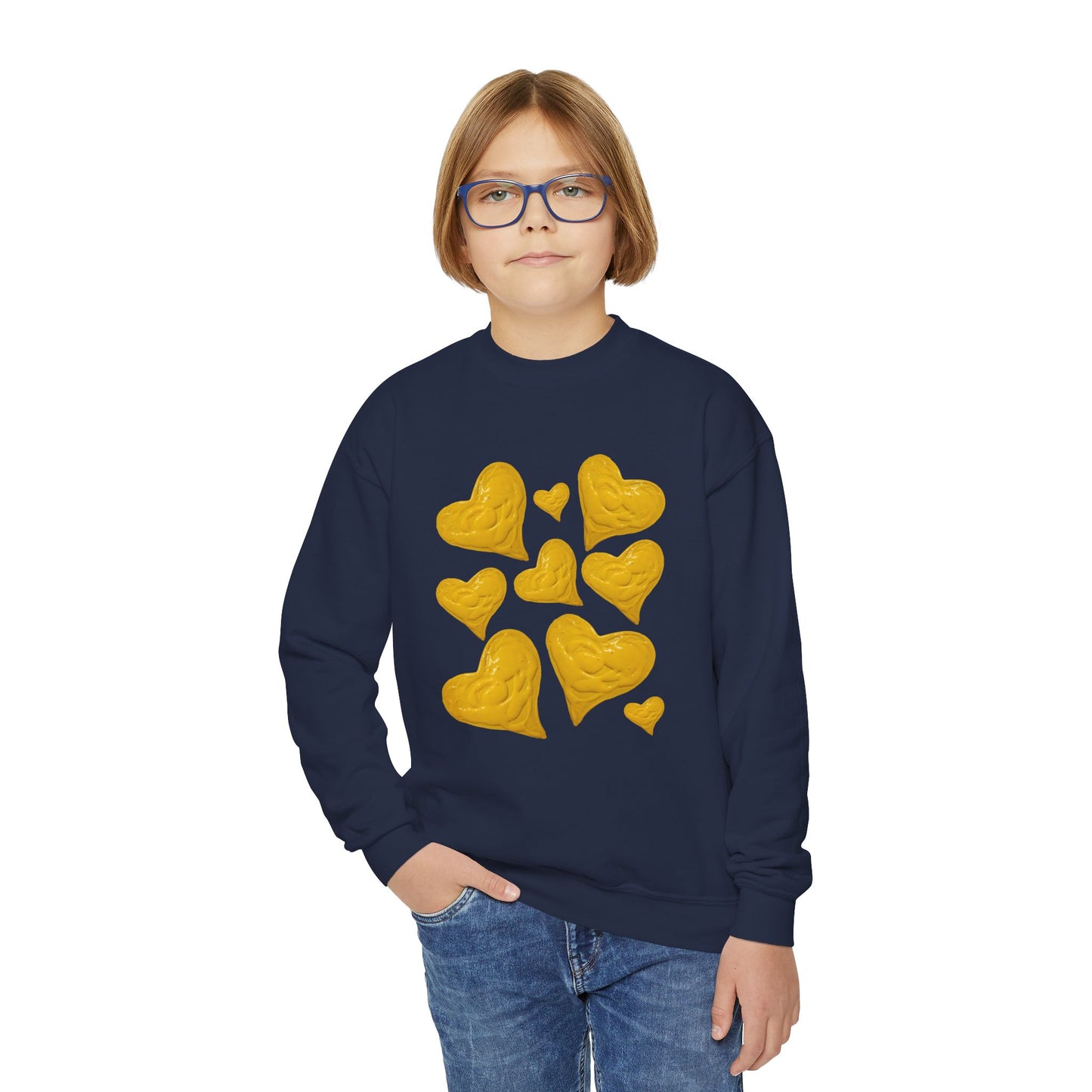 YOUTH SWEATSHIRT WITH FUN YELLOW HEARTS