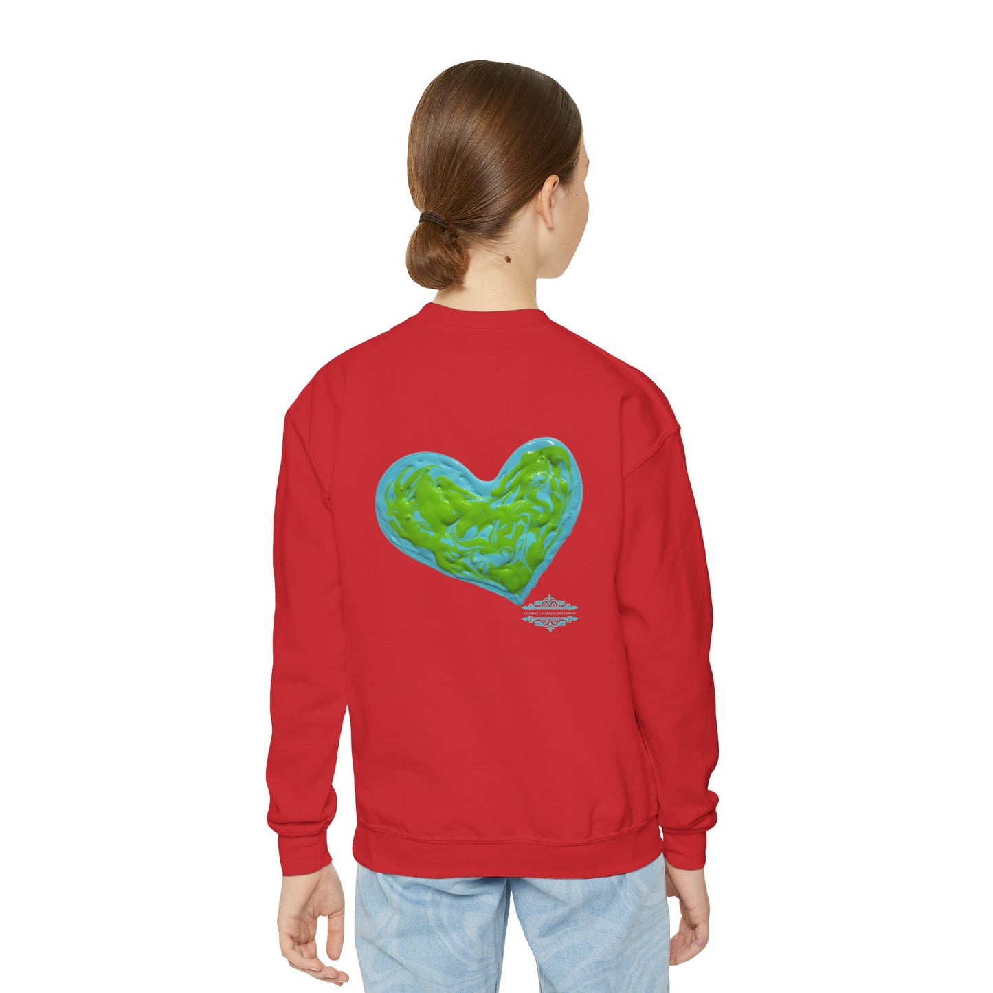 DREAMY BLUE AND GREEN HEARTS SWEATSHIRT