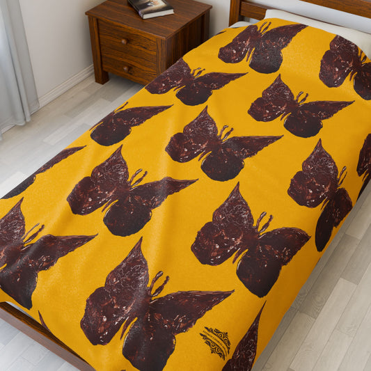 BROWN BUTTERFLIES VELVETEEN PLUSH BLANKET