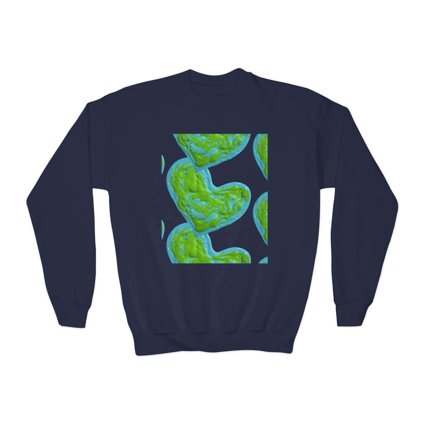DREAMY BLUE AND GREEN HEARTS SWEATSHIRT